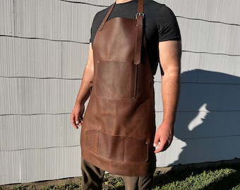 ブラウンレザーの職人用エプロン - ハンドメイドワークエプロン - Etsy
