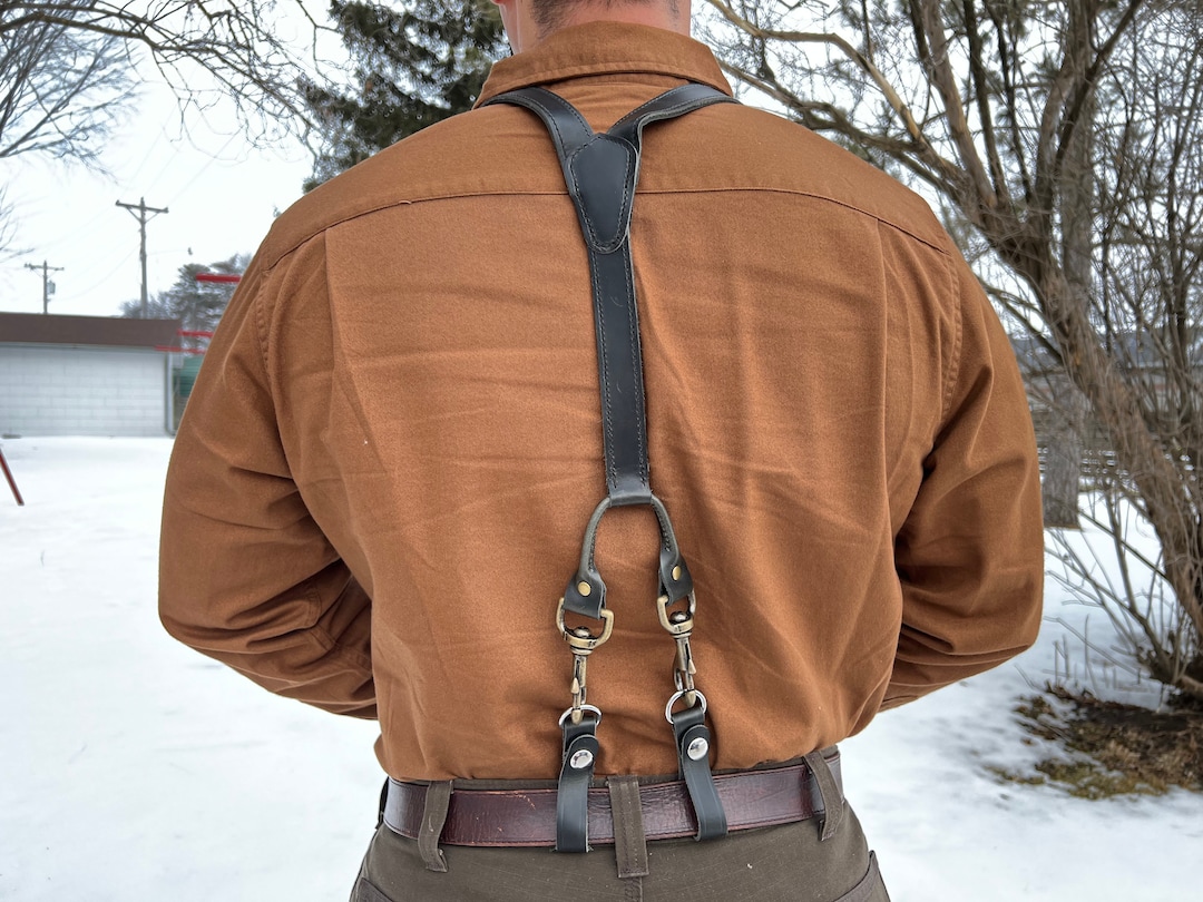 Men's Black Leather Work Suspenders / Wedding Suspenders / Handmade Top Grain Leather Suspenders