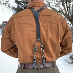 Bretelles de travail en cuir noir faites main : ceinture à pression réglable