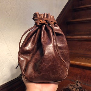 Brown Leather Pouches, Coin Pouch, Leather Drawstring Bag, DND Dice ...