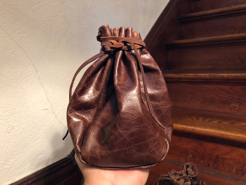 Brown Leather Pouches, Coin Pouch, Leather Drawstring Bag, DND Dice Pouch, Jewelry Bag, Crystal pouch, LARP, Essential Oils and reenactment image 10