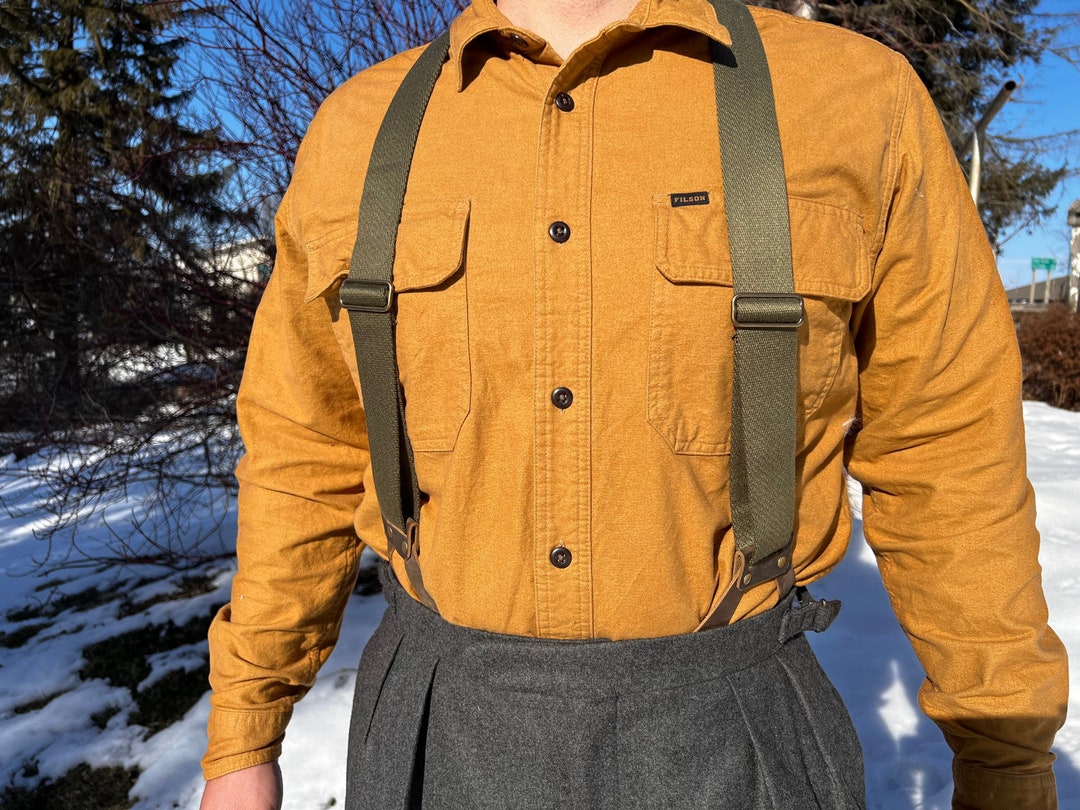 Men's X 1.5 Logger Cotton Suspenders / Wedding Suspenders / Handmade Top Grain Leather