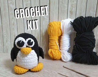Beginner Crochet Kit Penguin gift for mum, Amigurumi penguin tutorial kit, Crochet penguin pattern kit
