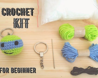 Ninja turtle crochet kit beginner, Amigurumi keychain diy craft kit with yarn