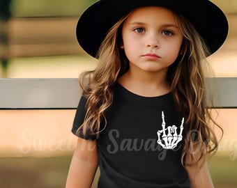 Rock on Toddler Youth Shirt, Skeleton tees®, Emo Kids Shirts, Goth Punk Kids T-shirt, Minimalist clothes, Punk Girls or Boys tees, Halloween