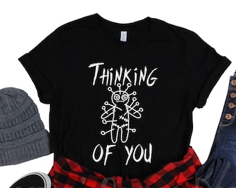 Voodoo doll Shirts, Thinking of you Shirt, Funny Halloween t-shirt, Fall shirts, Witch shirt, Voo doo shirts, Emo tees