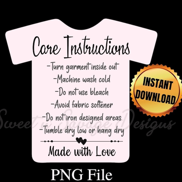 Washing Instruction Cards, Shirt Care cards, Printable Download, Instant Download, PNG, Washing Instruction Card