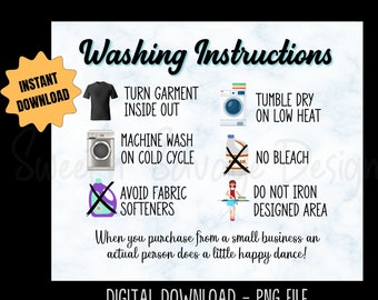 Printable Washing Instruction Cards for Shirts Print Cut PNG - Etsy