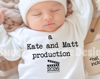 Custom Cinema Onesie® | Baby Shower Gift | Personalized Baby Onesies® | A Mom and Dad Production | Pregnancy Announcement | New Mom Gift