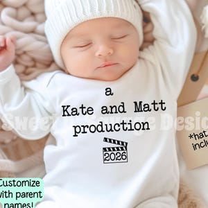 Custom Cinema Onesie® | Baby Shower Gift | Personalized Baby Onesies® | A Mom and Dad Production | Pregnancy Announcement | New Mom Gift