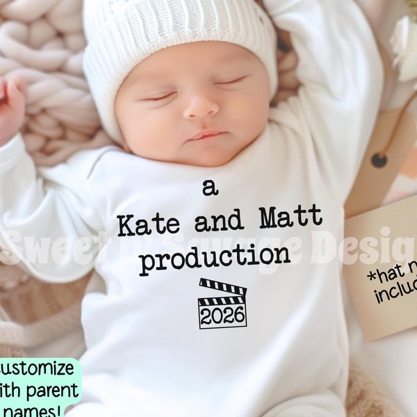 Custom Cinema Onesie® | Baby Shower Gift | Personalized Baby Onesies® | A Mom and Dad Production | Pregnancy Announcement | New Mom Gift