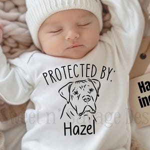Dog breed Onesie®, Baby Shower Gift, Custom Baby Onesies®, Protected by Dog bodysuit, Dog Portrait, Custom Dog, Coming Home Outfit