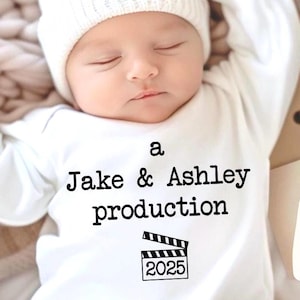 Custom Cinema Onesie®, Personalized baby Onesies®, A Mom and Dad Production, Pregnancy Announcement, Parent Name Onesies®,  Actor gift