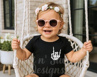 Rock on onesie®, Skeleton hand onesies®, Baby shower gifts, Goth Punk onsie®, emo baby, black infant bodysuits, Rock themed baby shower gift