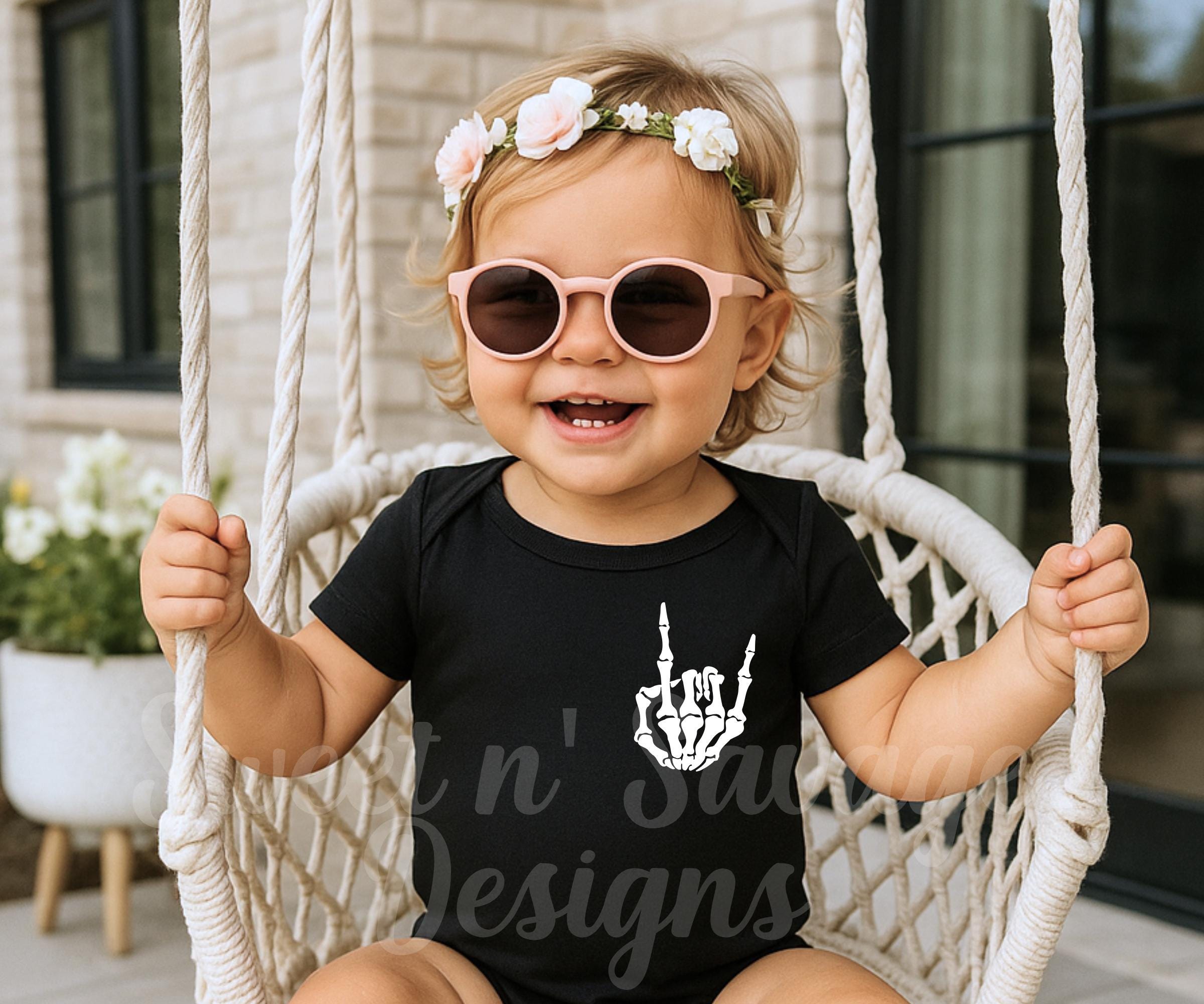 Rock on onesie®, Skeleton hand onesies®, Baby shower gifts, Goth Punk onsie®, emo baby, black infant bodysuits, Rock themed baby shower gift