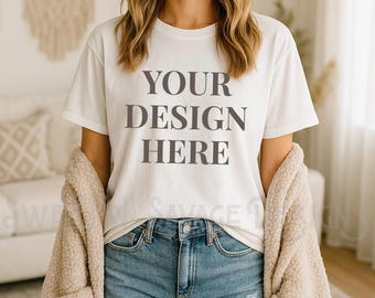 Comfort Colors C1717 Shirt Mockup | 1717 White T-shirt Mockup | Oversized Tee Model Mock-up | Womens Unisex White Tshirt Mockup