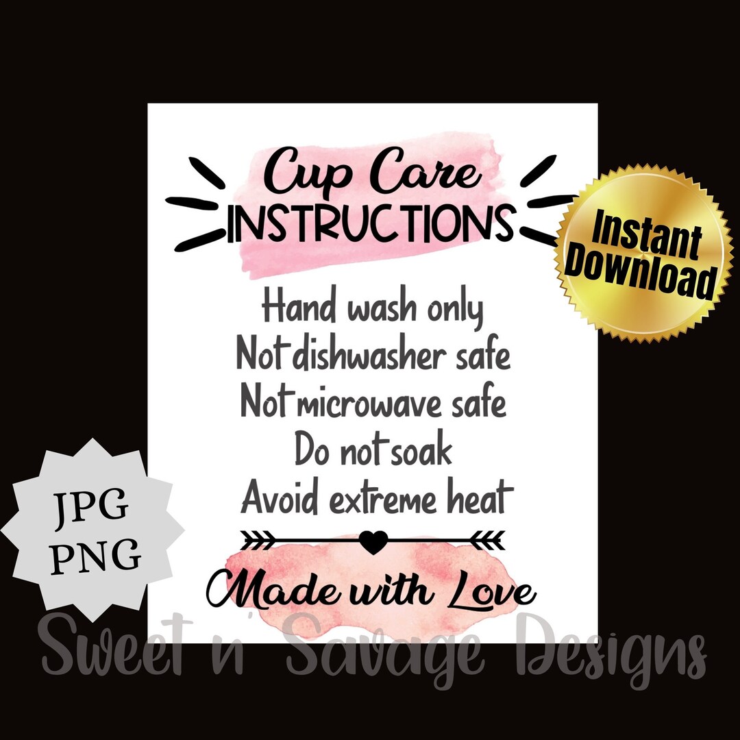 Cup Care Instruction Cards, Tumbler Care Card, Printable Tumbler Card ...