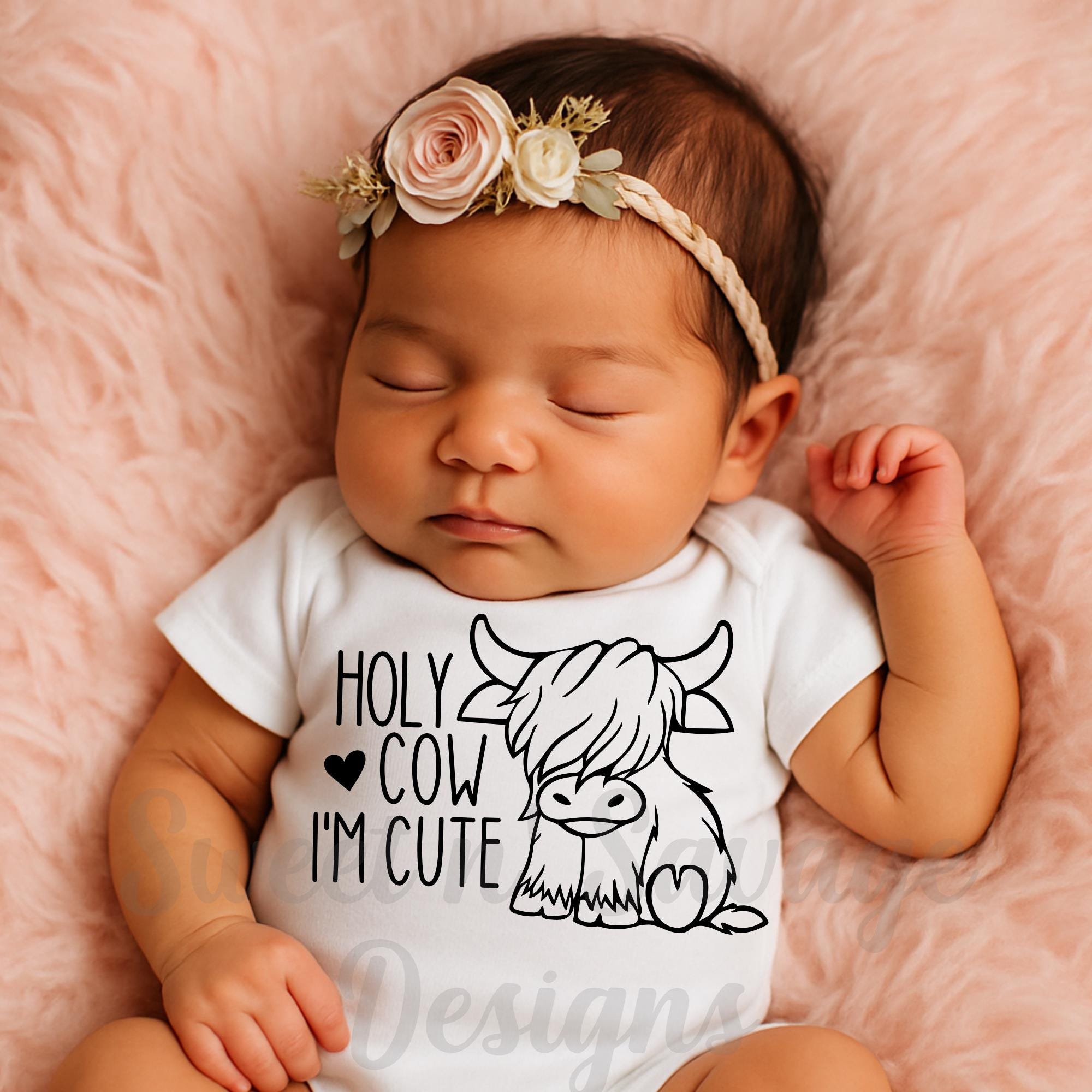 Holy Cow I'm cute Onesie® | Highland Cow onesies® | Gender neutral Onesies® | Farm Animal Baby Onsie® | Baby Shower Gift | Cow Onesie®