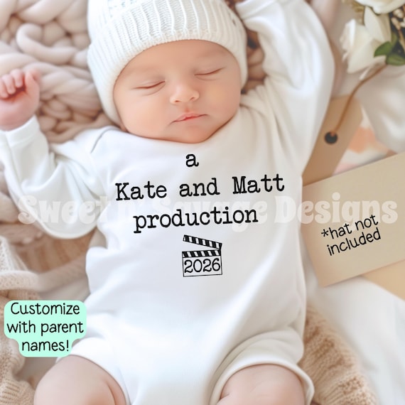 Custom Cinema Onesie® | Baby Shower Gift | Personalized Baby Onesies® | A Mom and Dad Production | Pregnancy Announcement | New Mom Gift
