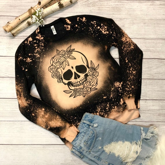 Bleached Skull Sweatshirt Fall Sweater Floral Skull Shirt Etsy