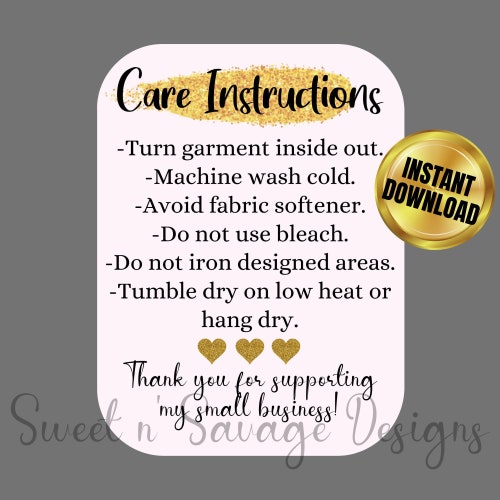 Washing Instructions Digital Shirt Care Instructions Card - Etsy