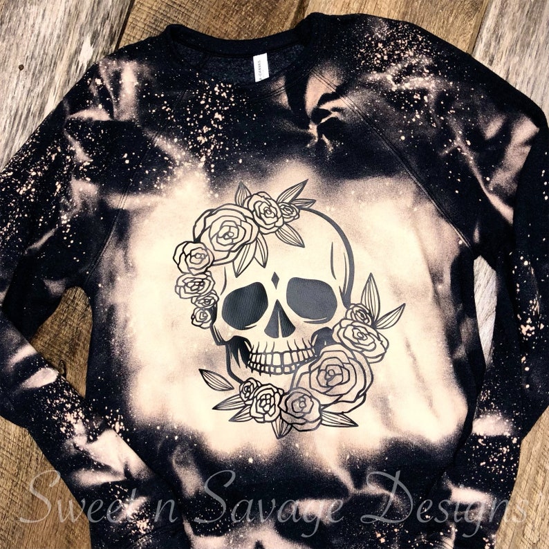 Bleached Skull Sweatshirt Fall Sweater Floral Skull Shirt Etsy