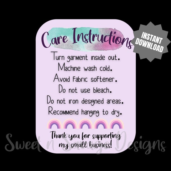 READY to PRINT Shirt Care Instructions Care Cards Hang Dry - Etsy
