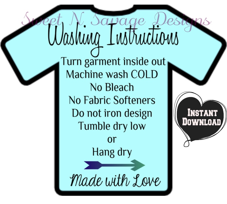 Washing Instruction Shirt Card Shirt Care cards Printable | Etsy