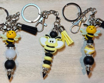 Honeycomb Bee Beaded Keychain: Crystal & Silicone Purse Charm - Etsy