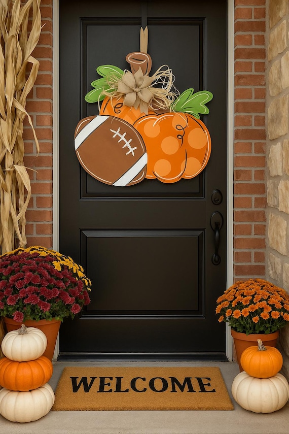 Football Pumpkin Fall Door Hanger