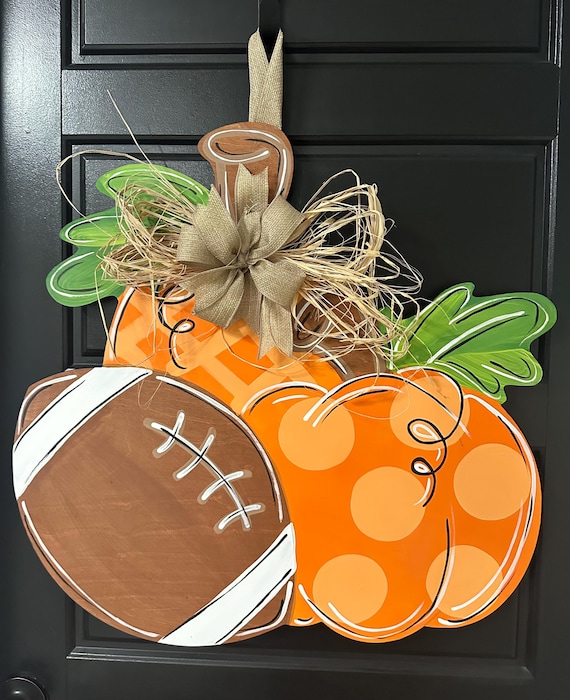Football Pumpkin Fall Door Hanger
