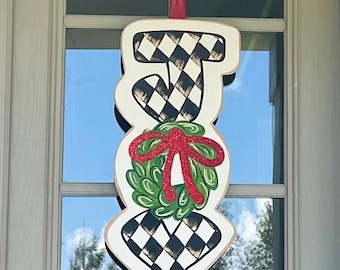 Coquette Grandmillennial Christmas Door Hanger JOY