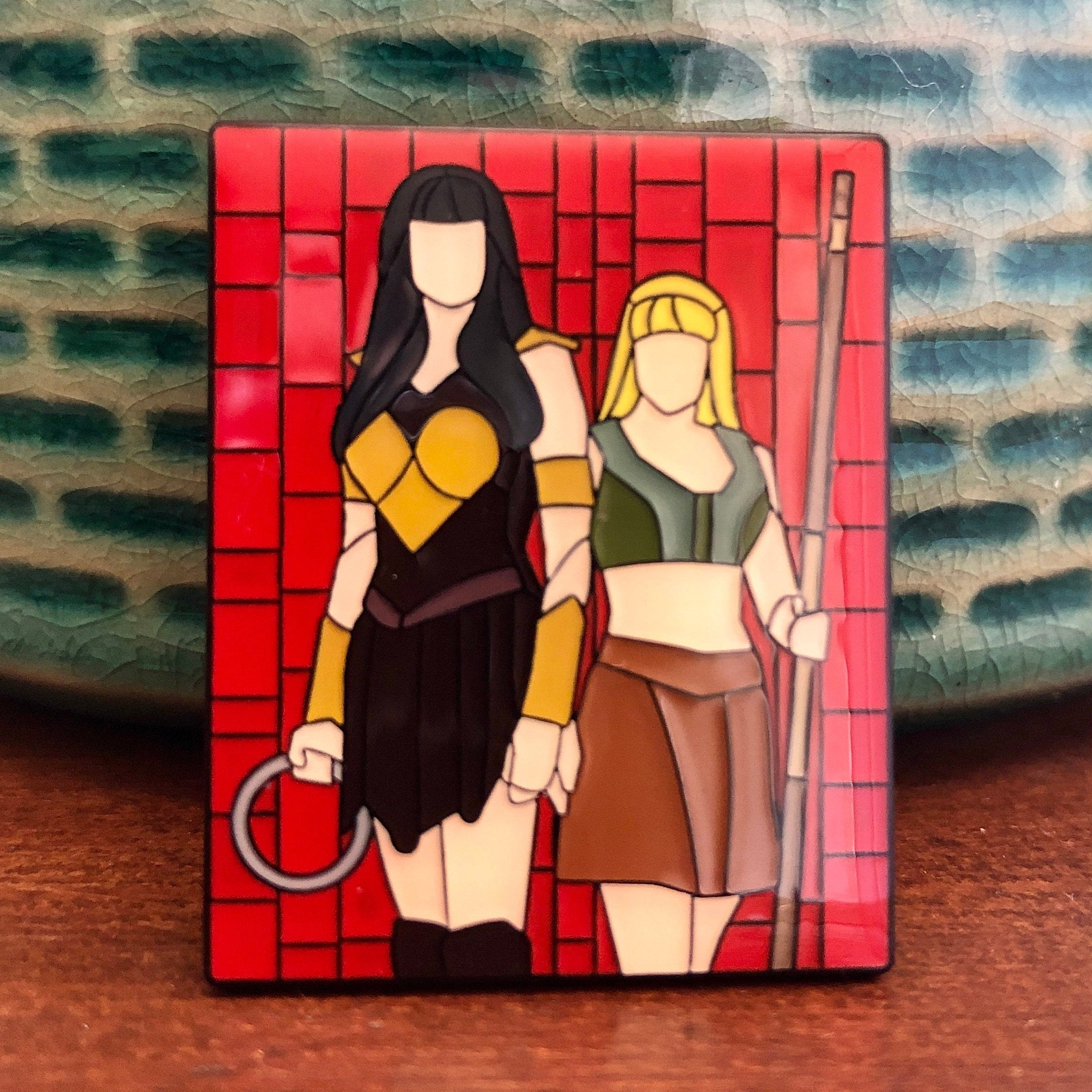 Xena The Warrior Princess & Gabrielle Mosaic Art Enamel Pin 1 1/2&quo…
