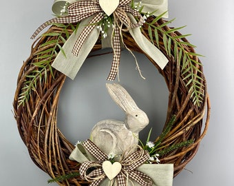 Easter door wreath, Easter wreath for door, wreath with wooden bunny, Easter decoration, spring decoration for outdoor use