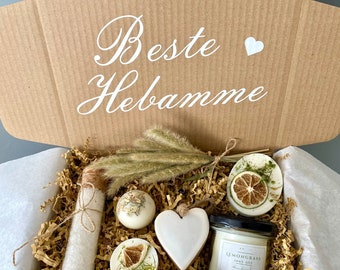 Danke Geschenk für Hebamme, Wellness Geschenkkorb als Dankeschön, Geschenk beste Hebamme, Entspannungsset Duft Zitronengras Lavendel Rose