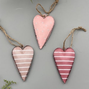 Hearts pink, heart pendant 3 assorted, decoration hearts, gift tag heart