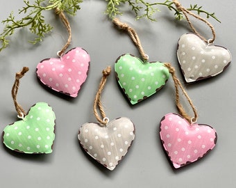 Heart 3 pieces, hearts with dots, heart pink, gray, green, gift tag heart, spring decoration
