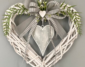 Door wreath welcome, wreath heart shape, welcome wreath, heart for the wall, decorative front door, country house wreath