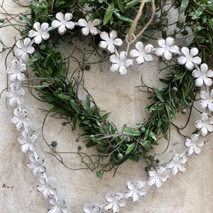 Window decoration heart hanging, decorative heart made of metal flowers, door decoration heart, heart in antique white, small gift for women image 2