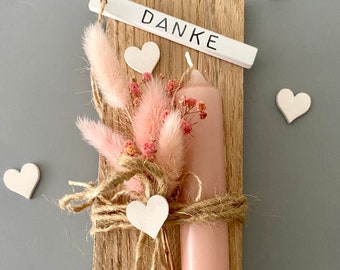 Danke Geschenk Frauen Trockenblumen, Mitbringsel Dankeschön, Aufmerksamkeit zum Danke sagen, Geschenk Kerze rosa, Geschenkset Vielen Dank