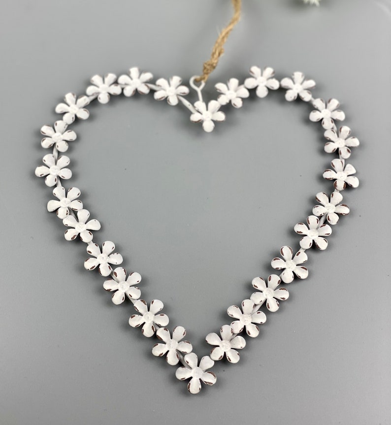 Window decoration heart hanging, decorative heart made of metal flowers, door decoration heart, heart in antique white, small gift for women image 9