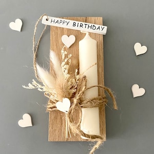 Geschenkset Frauen, Geburtstagslicht Natur, Mitbringsel Kerze, Kleines Trockenblumen Geschenk, Skandi Geburtstagsgeschenk Freundin, Deko