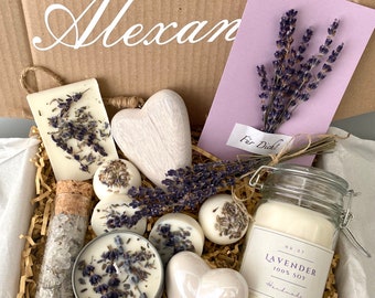 Personalized gift for women, wellness box with name, birthday gift for mom, lavender pampering set