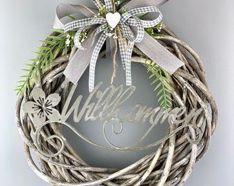 Door wreath welcome, wreath all year round, wicker wreath for entrance, door decoration warm welcome, country house wreath, housewarming gift