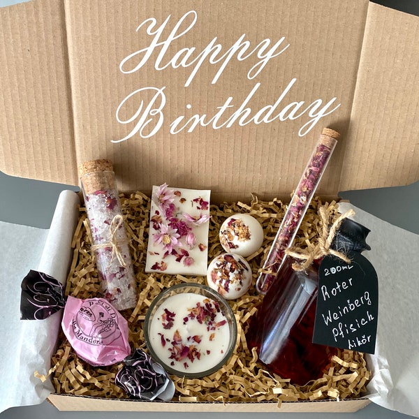 Personalisierte Geschenkbox für Frauen, Freundin Geschenk, Geschenkkorb mit Name, Wellnessbox Geschenkset mit Likör, Geschenk Frau Auszeit