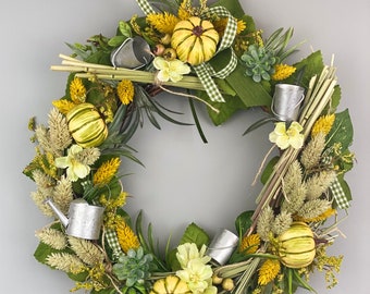 Door wreath autumn wreath country house, rustic wreath pumpkin, farmer's wreath green yellow, autumn wreath natural front door, wall decoration