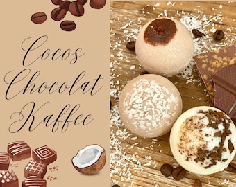 Badekugel Kokos Badepraline Kaffee Wellness Geschenk Frauen Aromatherapie Entspannungsbad Selbstpflege Set Schokolade Badetrüffel Kokosduft