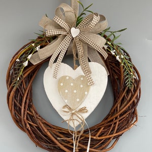 Door wreath all year round, wreath for the front door, summer door wreath, housewarming gift, country house wreath, large wreath with heart