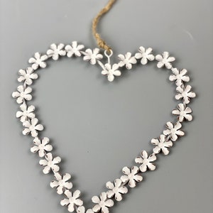 Window decoration heart hanging, decorative heart made of metal flowers, door decoration heart, heart in antique white, small gift for women image 3