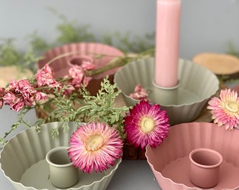 Candle holder in pink, green candlestick, autumn table decoration, candles with dried flowers, autumn decoration